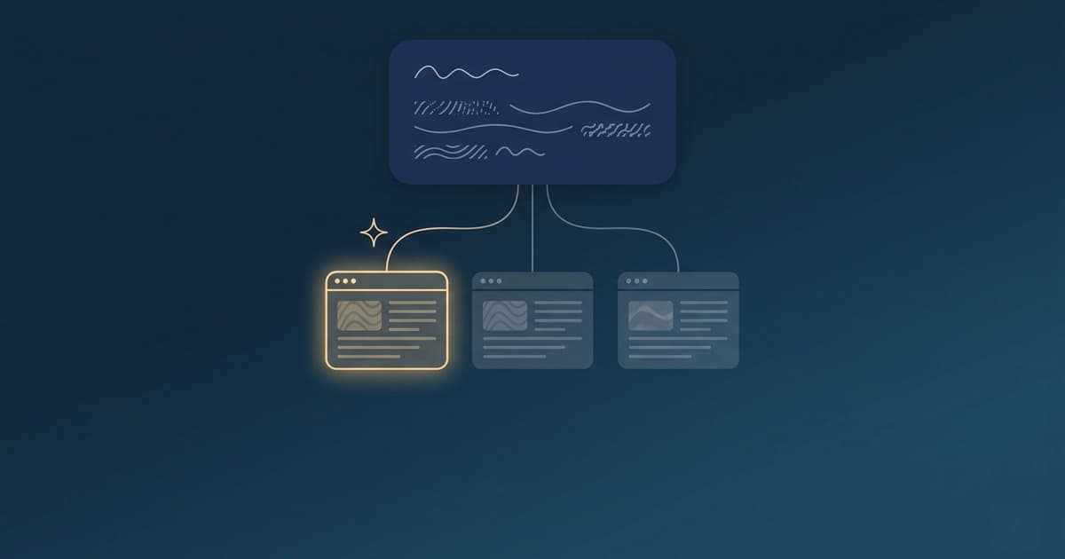 GoogleのAIが複数サイトから1つのサイトを選んで引用する仕組みを示すイラスト